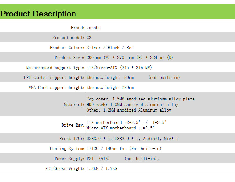 JonsboミニデスクトップPCケース usb3.0 アルミニウム製 小型シャーシ シルバー C2s HTPC ITX アルミ仕様